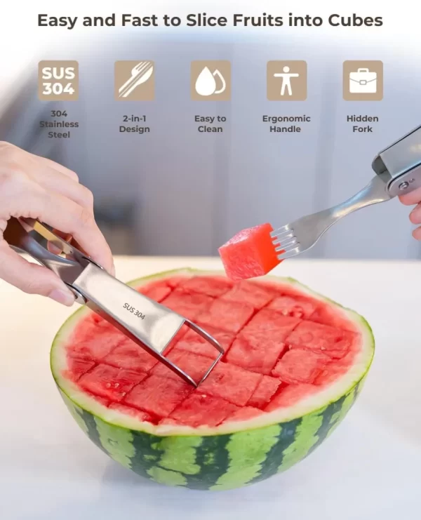 Reinmoson 2 Pack Watermelon Cutter with Retractable Fork